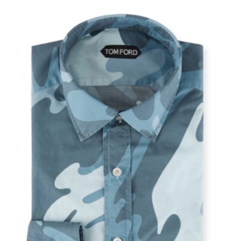 TOM FORD Men’s Graphic Paint Wave Dress Shirt in Blue